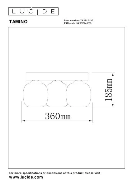 Lucide TAMINO - Plafonnier - LED Dim. - 3x5,6W 3000K - Noir - technique